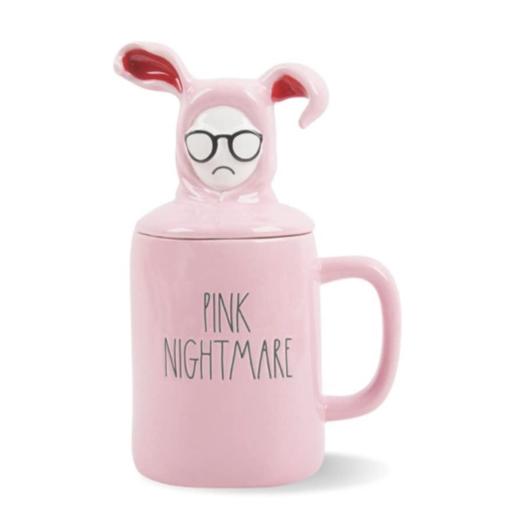 NEW Rae Dunn A Christmas Story Pink Nightmare Mug With Bunny Rabbit Topper Lid